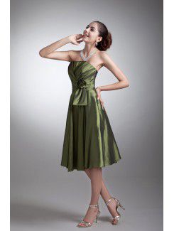 Taffeta Strapless Knee Length Corset Hand-made Flower Cocktail Dress