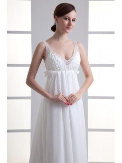 Chiffon V-Neckline Column Floor Length Embroidered Wedding Dress