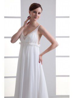 Chiffon V-Neckline Column Floor Length Embroidered Wedding Dress