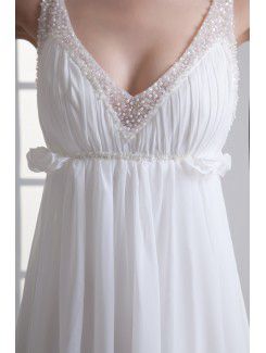 Chiffon V-Neckline Column Floor Length Embroidered Wedding Dress