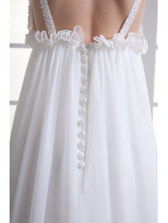 Chiffon V-Neckline Column Floor Length Embroidered Wedding Dress