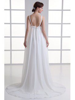 Chiffon V-Neckline Column Floor Length Embroidered Wedding Dress