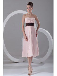 Chiffon strapless thee lengte kolom cocktailjurk