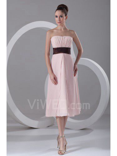 Chiffon strapless thee lengte kolom cocktailjurk