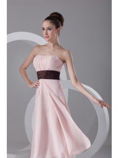 Chiffon Strapless Tea Length Column Cocktail Dress