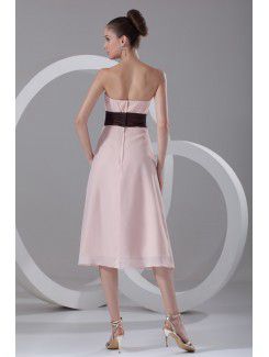 Chiffon Strapless Tea Length Column Cocktail Dress