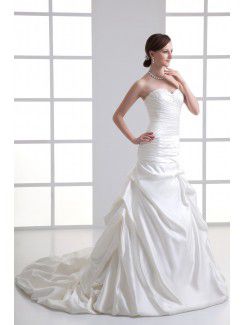 Satin Strapless Sheath Sweep Train Embroidered Wedding Dress