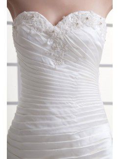 Satin Strapless Sheath Sweep Train Embroidered Wedding Dress