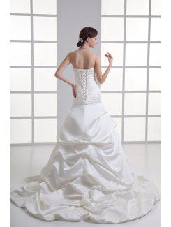 Satin Strapless Sheath Sweep Train Embroidered Wedding Dress