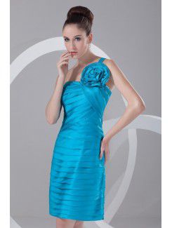 Taffeta One-Shoulder Short Sheath Hand-made Flower Cocktail Dress