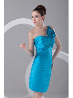 Taffeta One-Shoulder Short Sheath Hand-made Flower Cocktail Dress