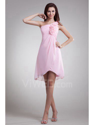 Chiffon One-Shoulder Short Column Hand-made Flower Cocktail Dress