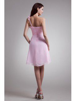 Chiffon One-Shoulder Short Column Hand-made Flower Cocktail Dress