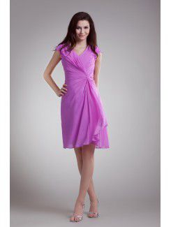 Chiffon V-Neck Knee Length Column Cocktail Dress