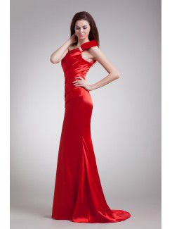 Satin One-Shoulder Floor Length Sheath Embroidered Cocktail Dress