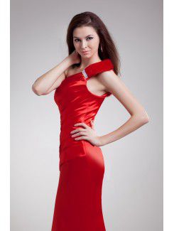 Satin One-Shoulder Floor Length Sheath Embroidered Cocktail Dress