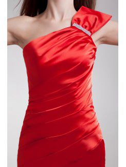 Satin One-Shoulder Floor Length Sheath Embroidered Cocktail Dress