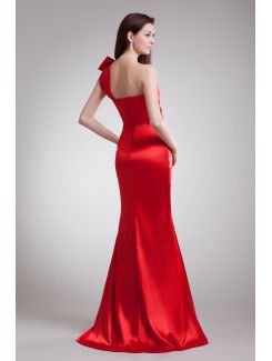 Satin One-Shoulder Floor Length Sheath Embroidered Cocktail Dress