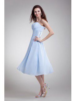 Chiffon Strapless Tea Length Corset Cocktail Dress