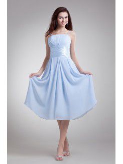 Chiffon Strapless Tea Length Corset Cocktail Dress