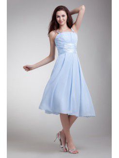 Chiffon Strapless Tea Length Corset Cocktail Dress