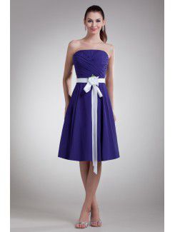 Chiffon Strapless Knee Length A-line Sash Cocktail Dress