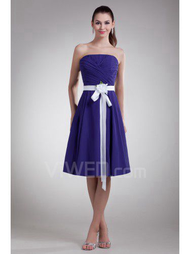 Chiffon Strapless Knee Length A-line Sash Cocktail Dress