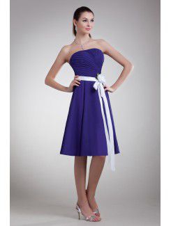 Chiffon Strapless Knee Length A-line Sash Cocktail Dress