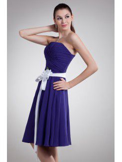 Chiffon Strapless Knee Length A-line Sash Cocktail Dress