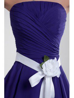 Chiffon Strapless Knee Length A-line Sash Cocktail Dress