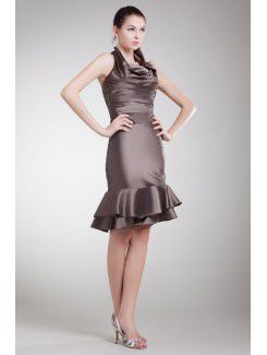 Satin Halter Knee Length Sheath Cocktail Dress