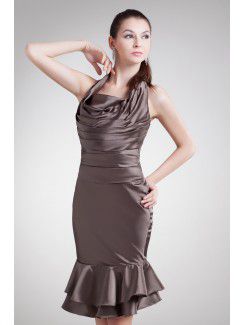 Satin Halter Knee Length Sheath Cocktail Dress