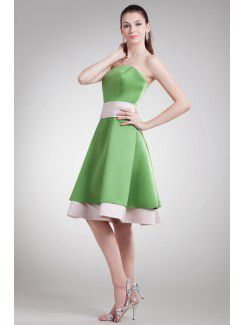 Satin Strapless Knee Length A-line Cocktail Dress