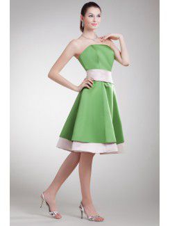 Satin Strapless Knee Length A-line Cocktail Dress