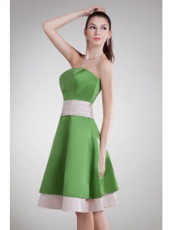 Satin Strapless Knee Length A-line Cocktail Dress