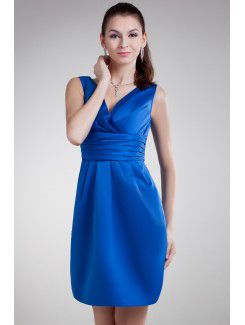 Satin V-Neck Short Column Cocktail Dress