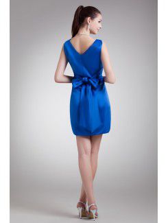 Satin V-Neck Short Column Cocktail Dress