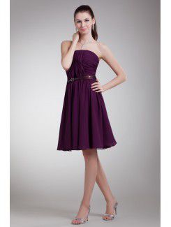 Chiffon strapless knie lengte kolom sjerp cocktail jurk