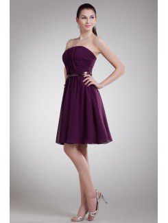 Chiffon Strapless Knee Length Column Sash Cocktail Dress