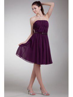 Chiffon Strapless Knee Length Column Sash Cocktail Dress