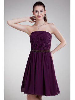 Chiffon Strapless Knee Length Column Sash Cocktail Dress