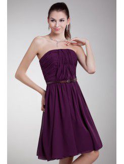 Chiffon Strapless Knee Length Column Sash Cocktail Dress