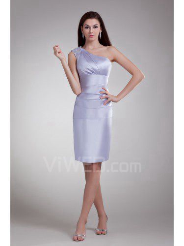 Satin Asymmetrical Knee Length Sheath Embroidered Cocktail Dress