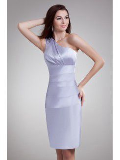 Satin Asymmetrical Knee Length Sheath Embroidered Cocktail Dress