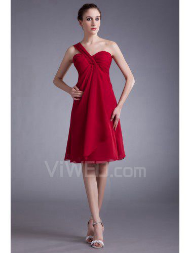 Chiffon One-Shoulder Knee-Length Column Cocktail Dress