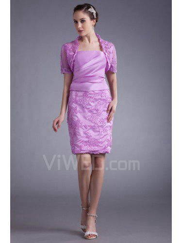 Satin and Net Strapless Short Sheath Embroidered Cocktail Dress with Jacket