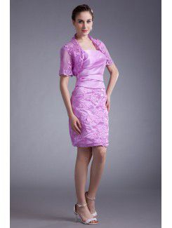 Satin and Net Strapless Short Sheath Embroidered Cocktail Dress with Jacket