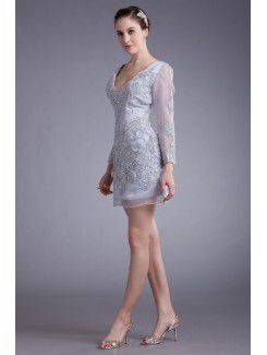 Organza V-Neck Short Column Embroidered Cocktail Dress