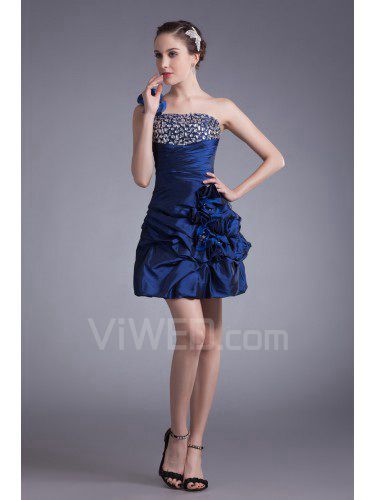 Taffeta One-Shoulder Short Sheath Embroidered Cocktail Dress