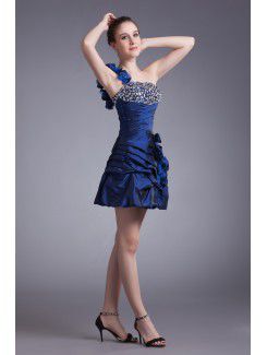 Taffeta One-Shoulder Short Sheath Embroidered Cocktail Dress